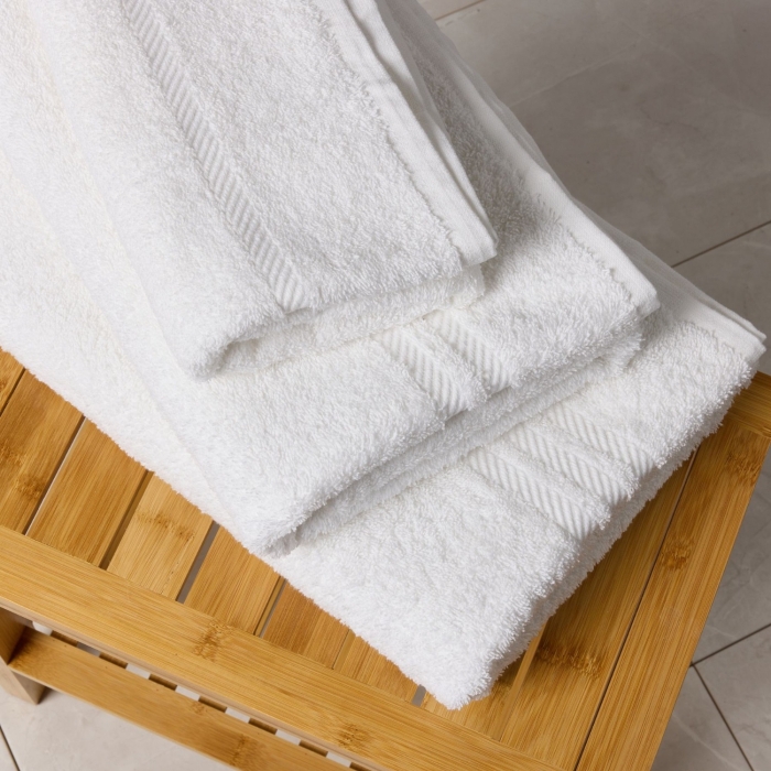 Hand Towel Woven Dobby Border Optic White Cotton Premium Hand Towel Set