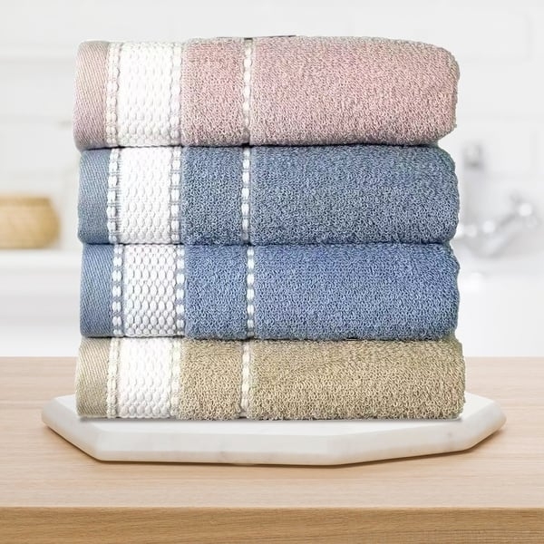 Hand Towels Botanical Leaf Print Honeycomb Weave Texture Organic
