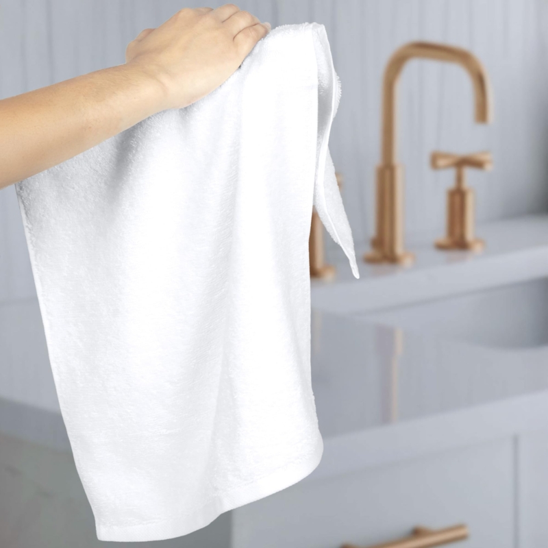 Hand Towels, Bulk 12-Pack White Cotton Terry Cloth Folded Stack