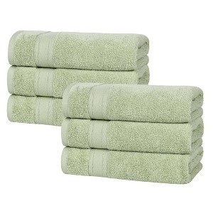 Hand Towels, Forest Green Cotton Terry with Ribbed Dobby Border Detail