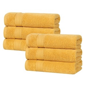 Hand Towels, Gold Cotton Plush Terry Cloth Towels with Textured Border