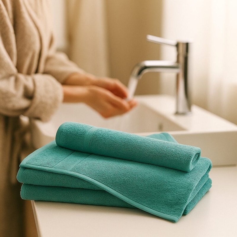 Hand Towels Hunter Green Color Terry Texture Hunter Green Bathroom Towels