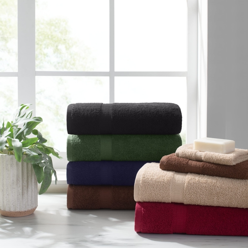 Hand Towels in Classic Folded Stack Arrangement, Navy Blue Cotton