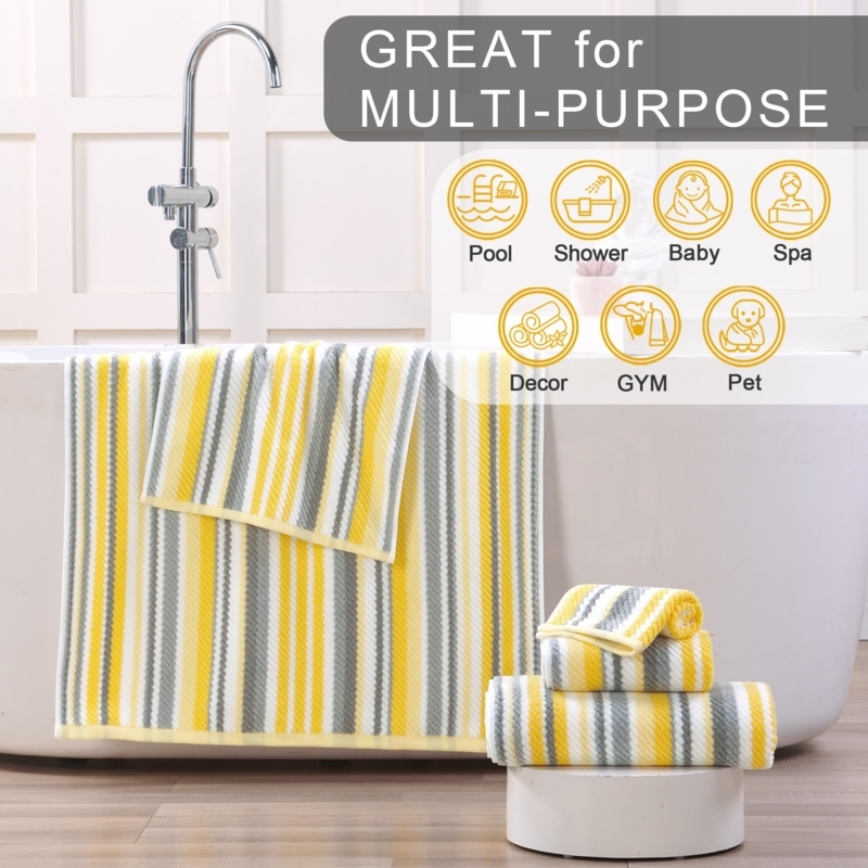 Hand Towels, Mustard Yellow Striped Fringed Cotton