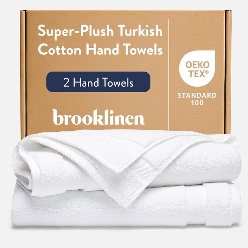 Hand Towels Plush White Pair, High GSM Spa-Style Cotton Terry