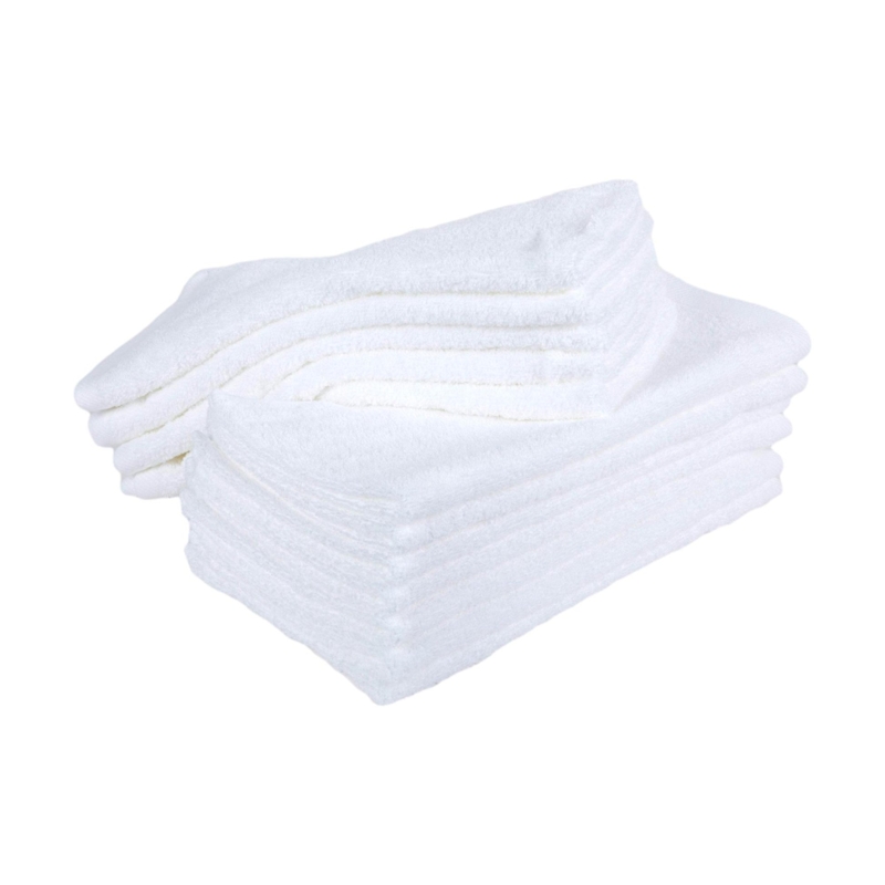 Hand Towels, Set of Three Crisp White Looped Terry Cloth Stack.