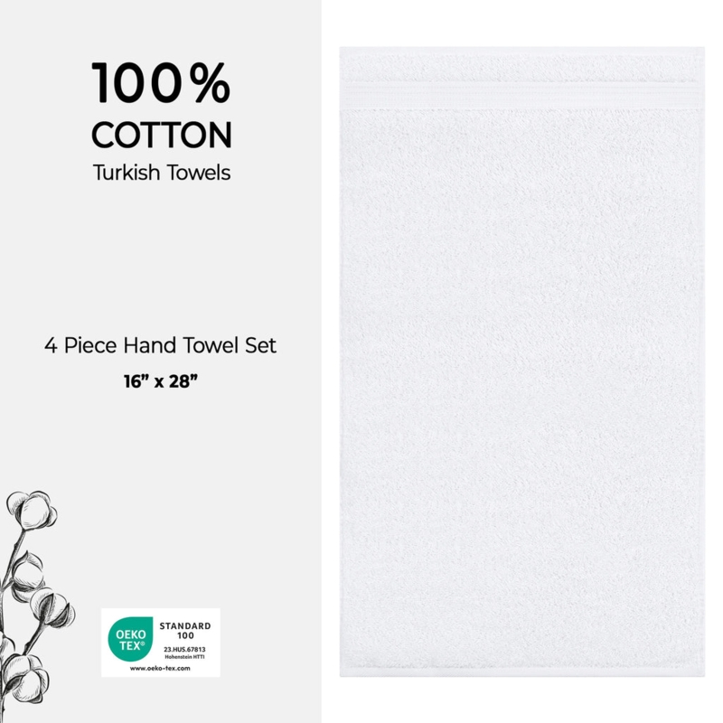 Hand Towels Wholesale Bulk Set of 4, Plush Dobby Border Terry