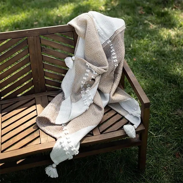 Hand Woven Striped Throw Blanket, Mustard Accents
