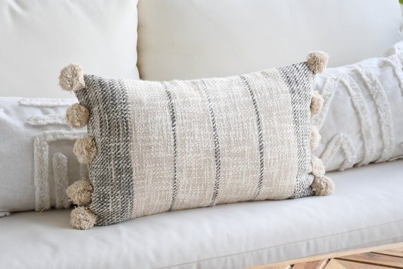 Handwoven Lumbar Pillow Corner Tassels Boho Geometric