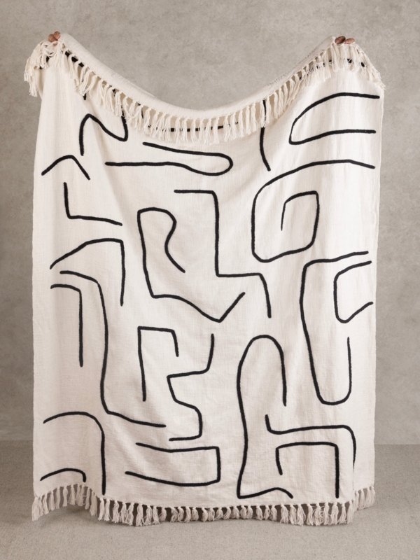 Handwoven Throw Blanket Graphic Abstract Tassels Cozy Handwoven Sofa