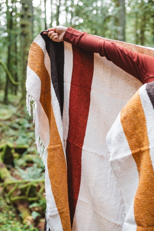Handwoven Throw Blanket Rust Gold Palette Tasseled Fringe, Southwestern