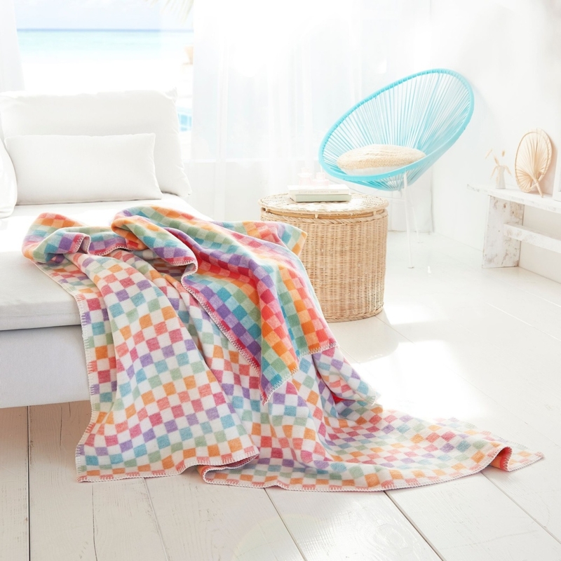Happy Rainbow Checkered Cotton Blend Throw Blanket by IBENA
