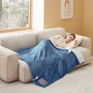 Heated Blanket, Navy Blue Quilted Flannel-Like Fabric, Digital Settings.