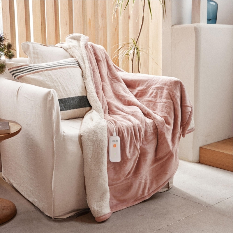 Heated Blanket, Rose Dust Pink High Pile Plush, Digital Remote.