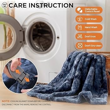 Heated Throw Blanket Indigo Faux Fur Sherpa Lined Digital Control