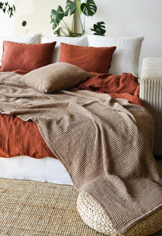 Heavy Weight Waffle Throw Blankets, Sage Green and Cream Stack