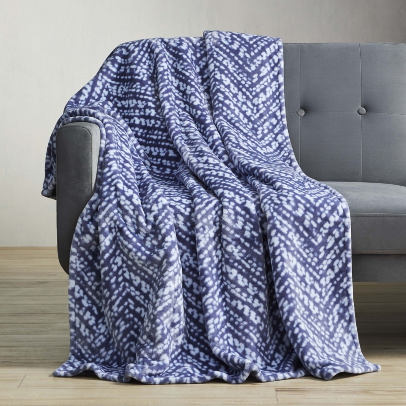 Herringbone Weave Throw Blanket, Navy Blue with Fringed Edges (60 chars)