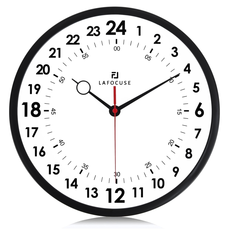 High Contrast Silent Wall Clock, Military Time Markers, Matte Black