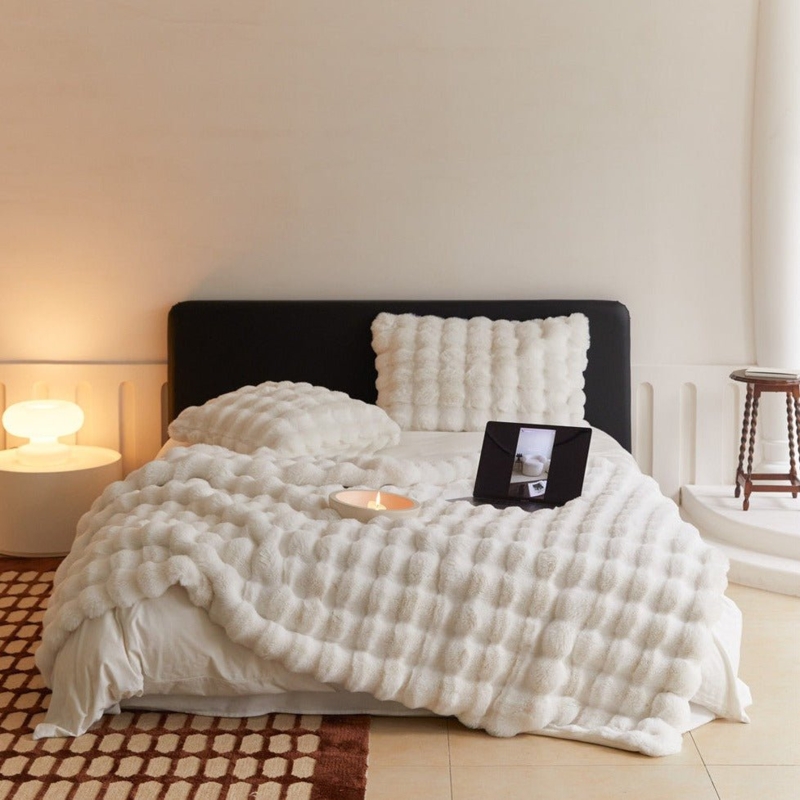 High Pile Shag Throw Blanket, White, Fluffy Faux Fur