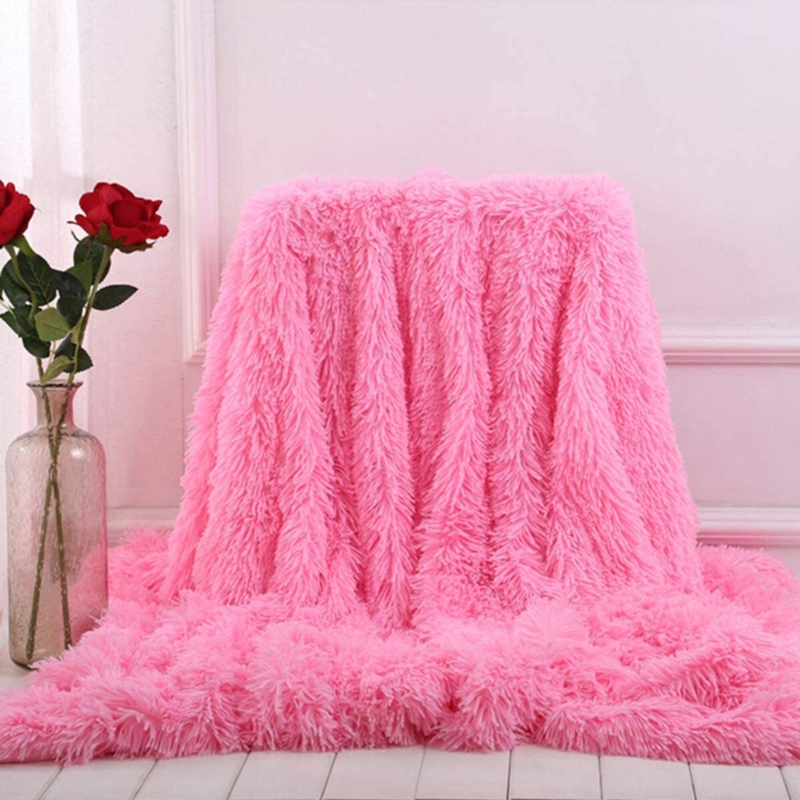 High-Pile Shaggy Throw Blanket, Blush Pink. Shaggy Pink Throw Blanket