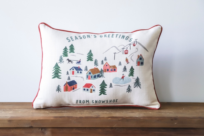 Hometown Holiday Throw Pillow: Season's Greetings Illustration.