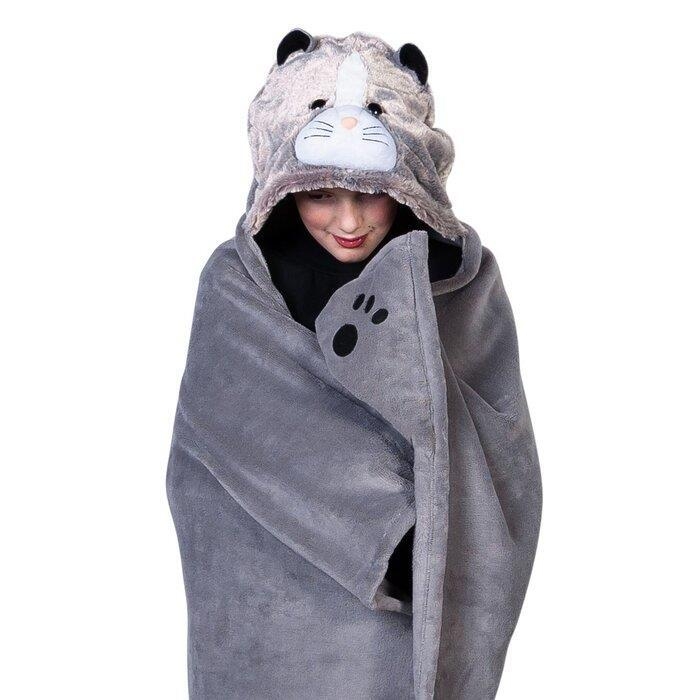 Hooded Blanket Kids Cat Ears Integrated Mittens Plush