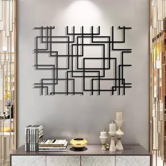 Horizontal 3D Metal Wall Decor: Black Linear Geometric