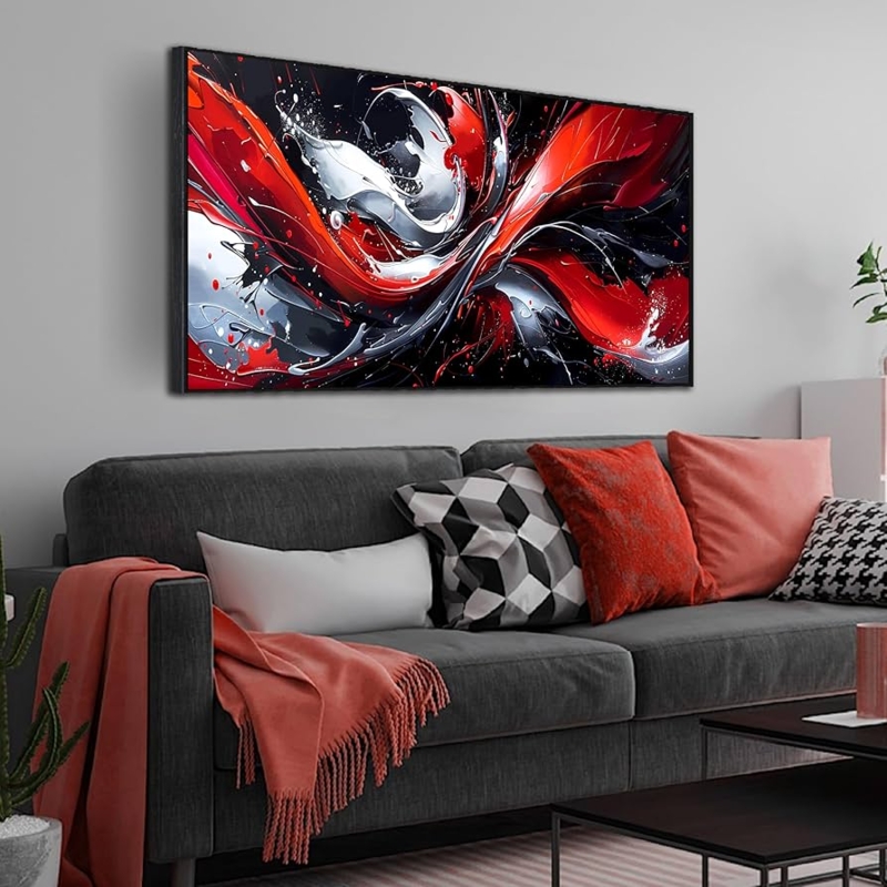 Horizontal Canvas Art Vibrant Red Accents Painterly Texture