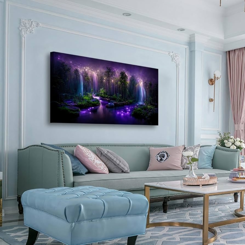 Horizontal Canvas Wall Art Oversized Mystical Forest Nature Scene