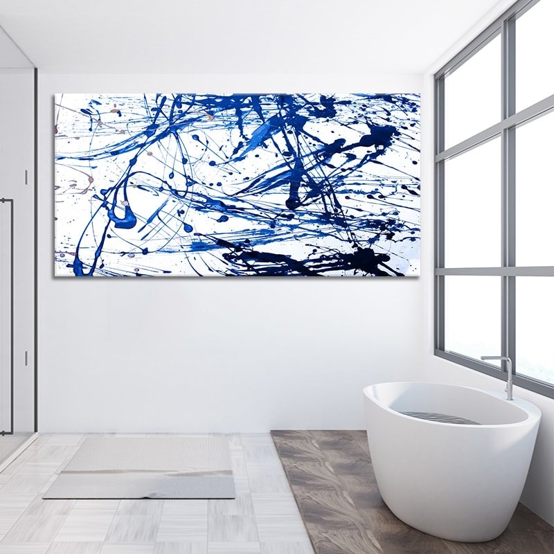 Horizontal Wall Art Cobalt Blue Splatter Canvas Decor Oversized
