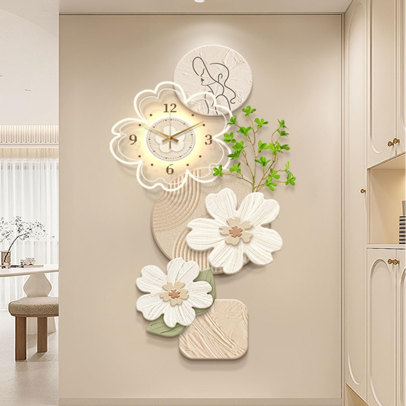 Illuminated Wall Clock Green Gold Floral Silhouette Backlit Glam