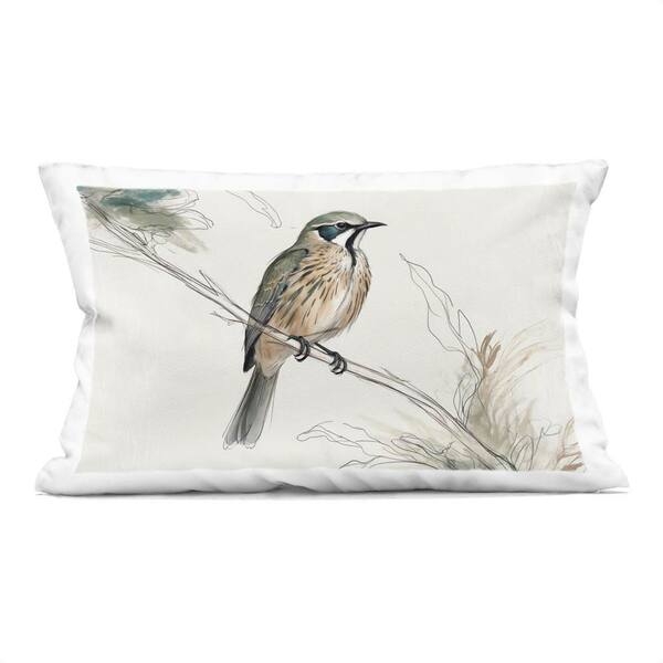 Illustrated Waterfowl Lumbar Pillow with Abstract Circles
