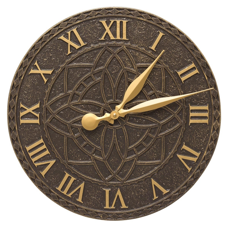Indoor Outdoor Wall Clock Floral Relief Sculpted Weathered