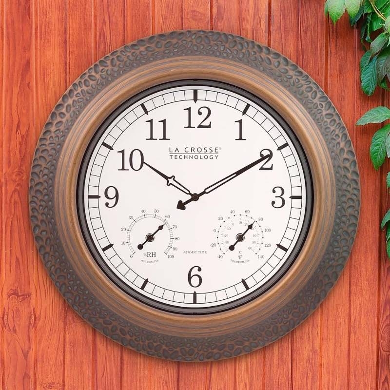 Indoor/Outdoor Wall Clock with Antique Bronze Frame & Weather Dials