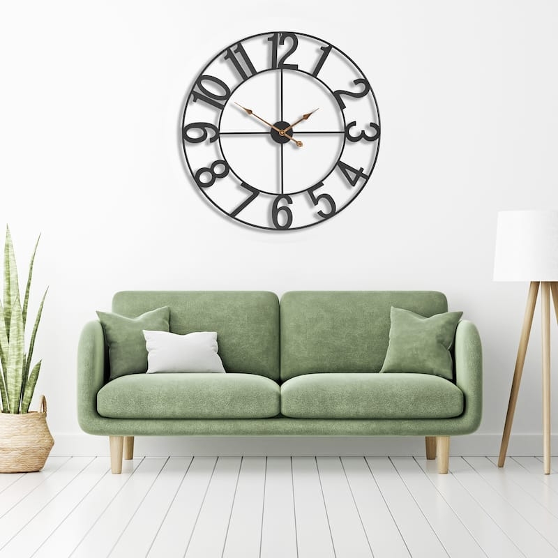 Industrial Clock Above Console Table Roman Cutout Metal Frame