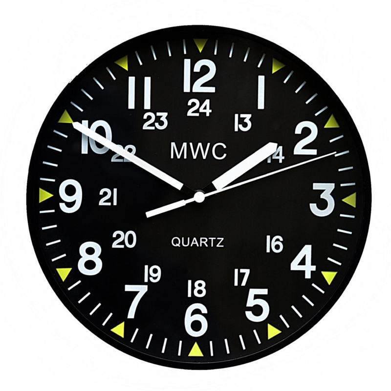 Industrial Military Wall Clock, 24 Hour Inner Track, Brushed Silver Frame