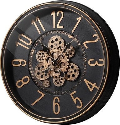 Industrial Moving Gear Wall Clock Large Black Frame Open Face