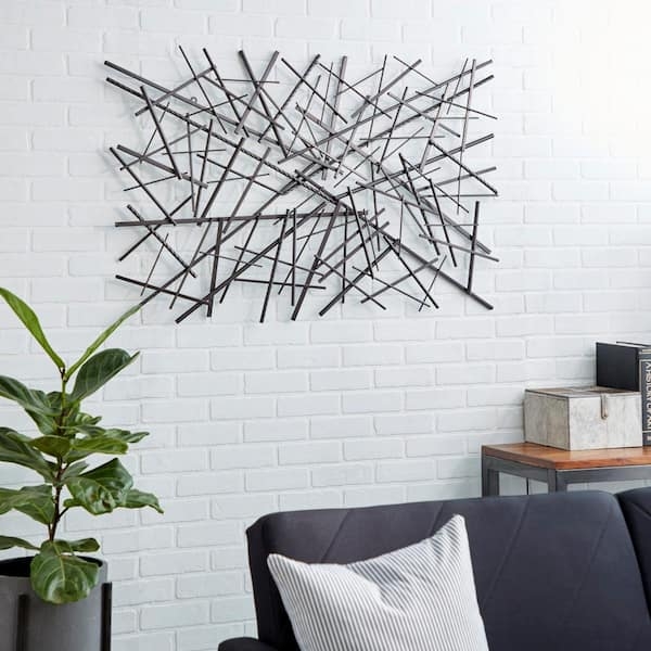 Industrial Style Gray Wall Sculpture: Overlapping Lines