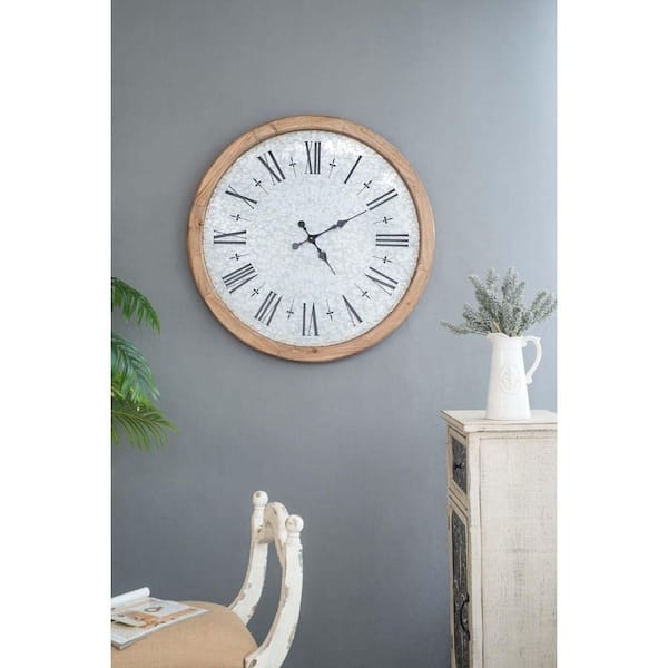 Industrial Style Wall Clock with Galvanized Dial and Thick Wood Frame