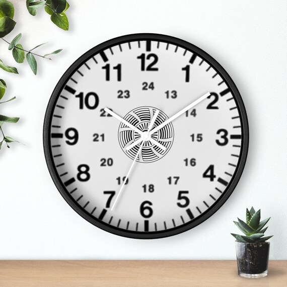 Industrial Wall Clock, 24 Hour Format, Military Time Dial, Slim Hands