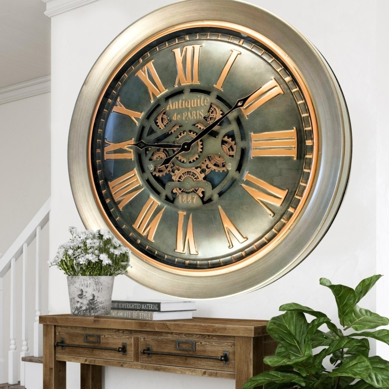 Industrial Wall Clock Exposed Gears Antique Bronze Finish