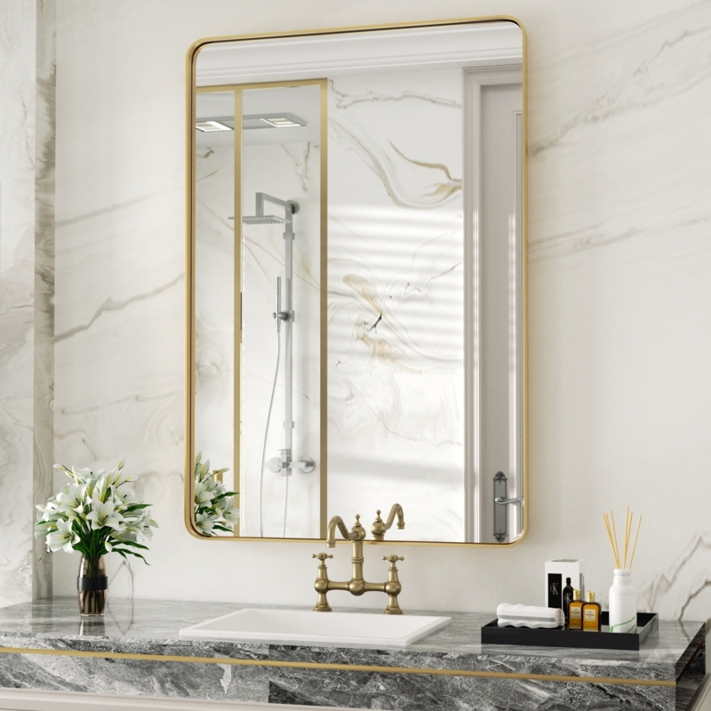 Industrial Wall Mirror, Thin Profile Frame with Rounded Corners Black