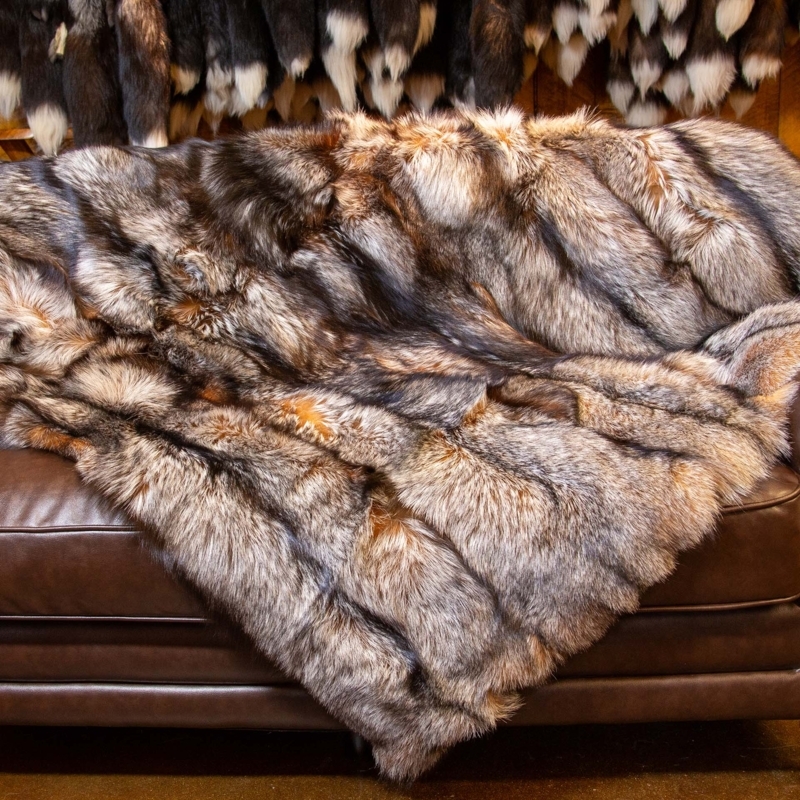 Ivory High-Pile Faux Fur Throw, Crystal Fox Texture Scandinavian Style