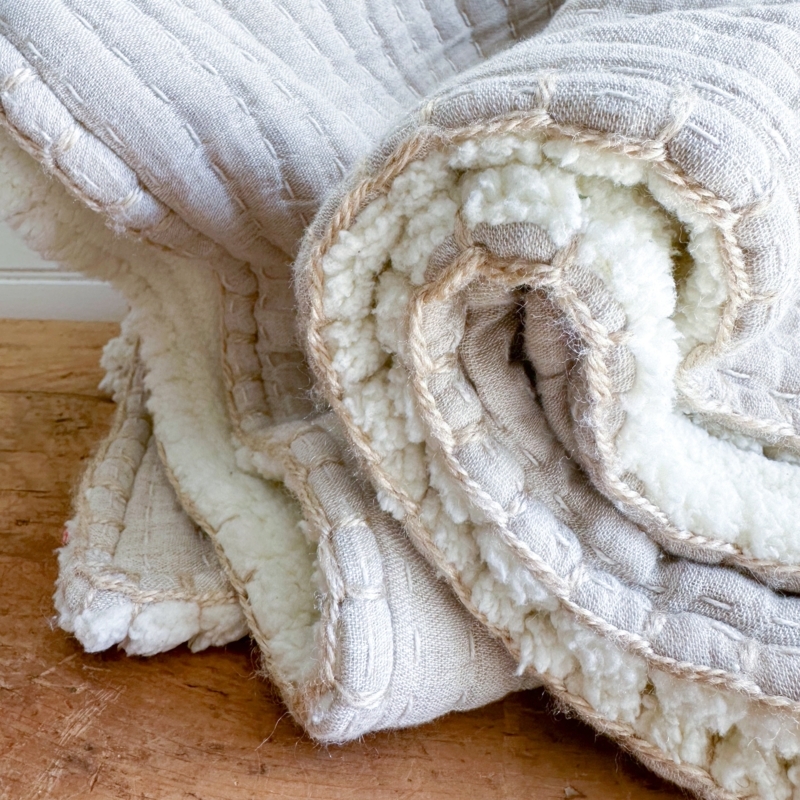 Ivory Sherpa Throw  Purple Rose & Co