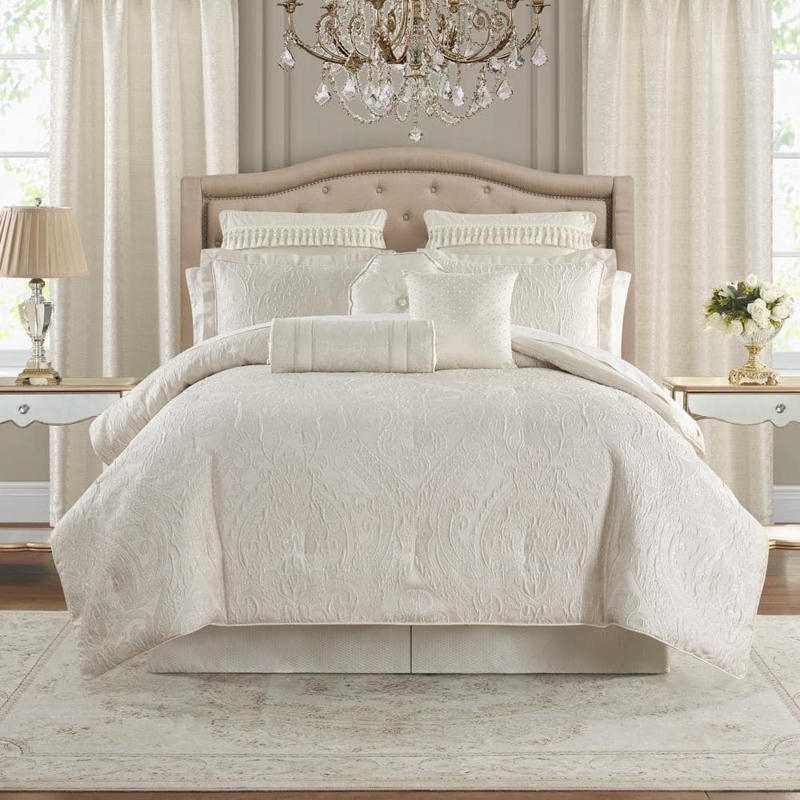 Jacquard Scroll Comforter Set Large Scale Pattern Traditional Ivory