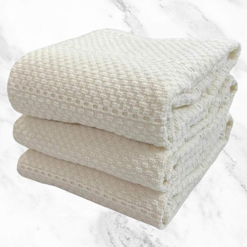 Kitchen Towel Deep Honeycomb Texture, Oversized, Textured Cream Dish Towels