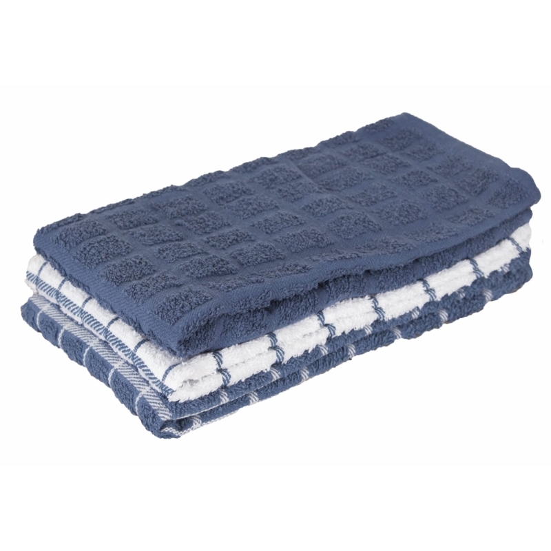 Kitchen Towel with Federal Blue Windowpane Check Pattern, Terry Cloth.
