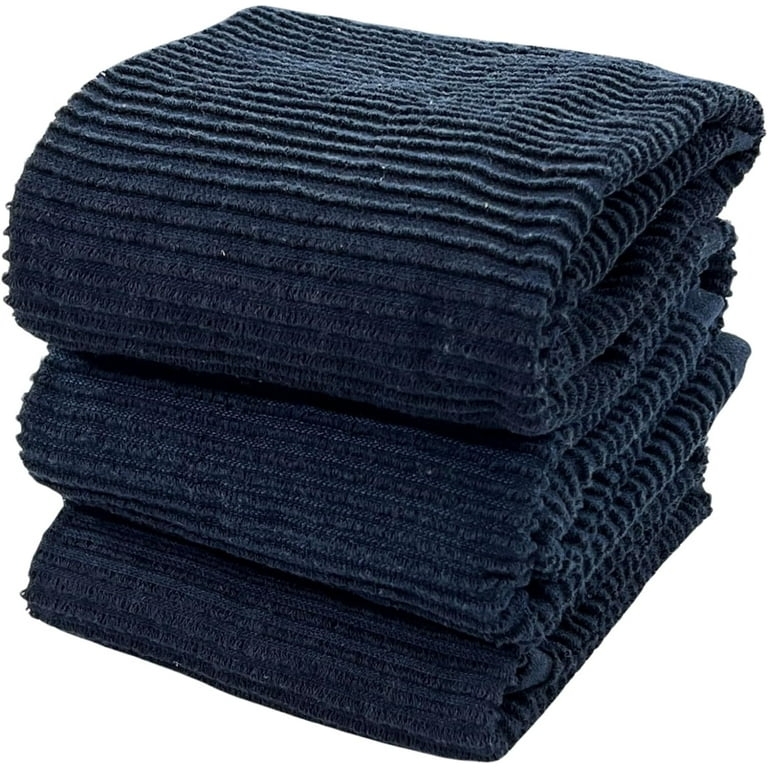 Kitchen Towels, Set of Three Dark Navy Blue Ribbed Terry Texture.