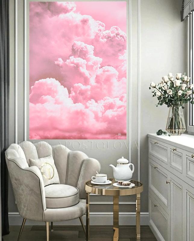 Large Abstract Cloud Wall Art Soft Blush Pink Tones