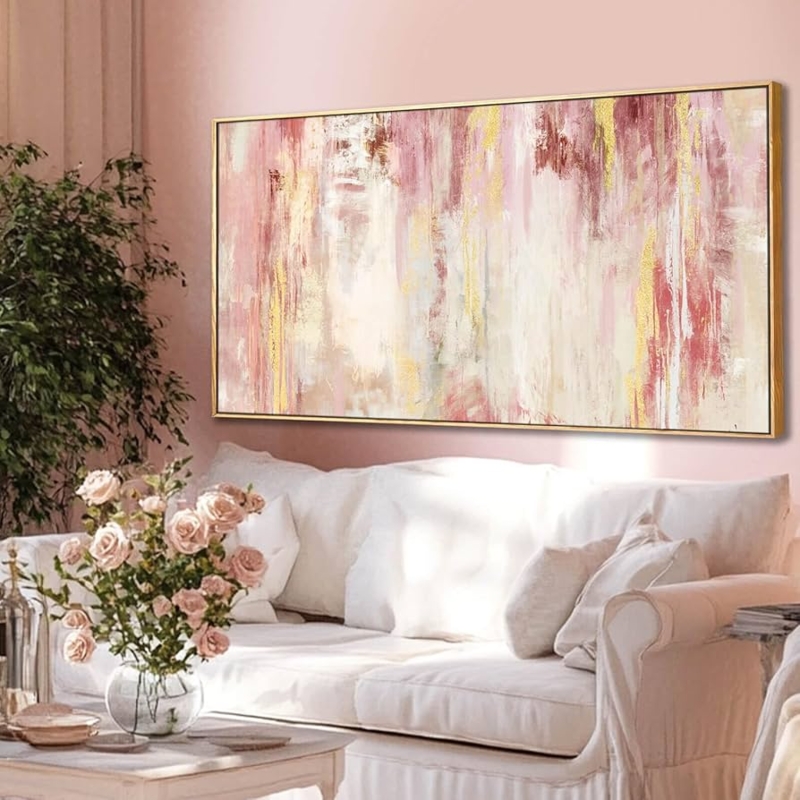 Large Abstract Wall Art Textured Blush Pink Brushstrokes